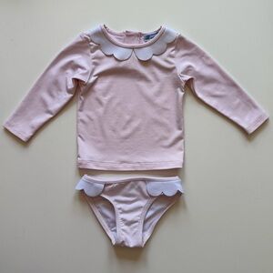Jacadi Baby Girl Pink Scallop Two-Piece UV-Protection Rashguard Swim Set - 6M